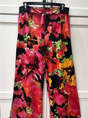 Palazzo Pants Vivid Multi Color Med 95% Polyester 5% Spandex Miss Star Flowing
